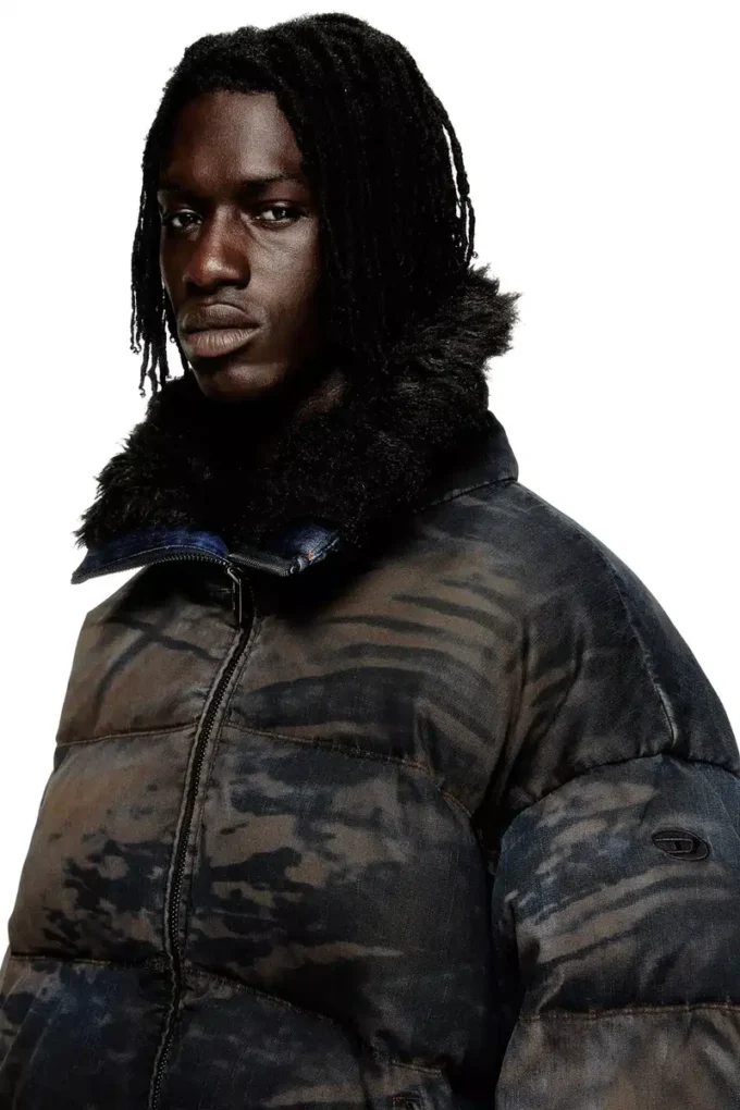w-johns Pufferjacke aus Denim mit Dirt-Effekt-Camouflage