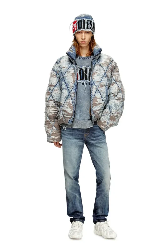 w-kons Gesteppte Jacke aus Devoré-Denim mit Argyle-Steppung