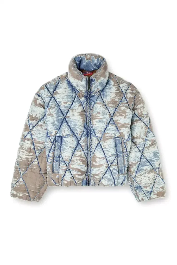 w-kons Gesteppte Jacke aus Devoré-Denim mit Argyle-Steppung