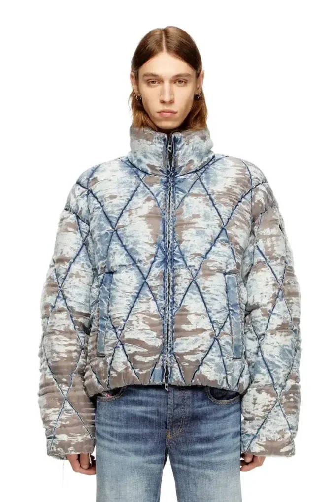 w-kons Gesteppte Jacke aus Devoré-Denim mit Argyle-Steppung
