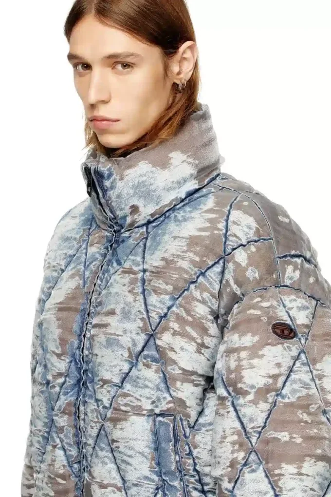 w-kons Gesteppte Jacke aus Devoré-Denim mit Argyle-Steppung
