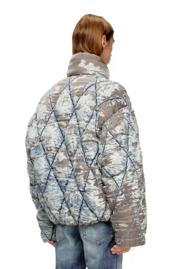 w-kons Gesteppte Jacke aus Devoré-Denim mit Argyle-Steppung